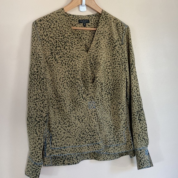 Rag & Bone- Shields Leopard Print Silk Top In Olive - Picture 6 of 16